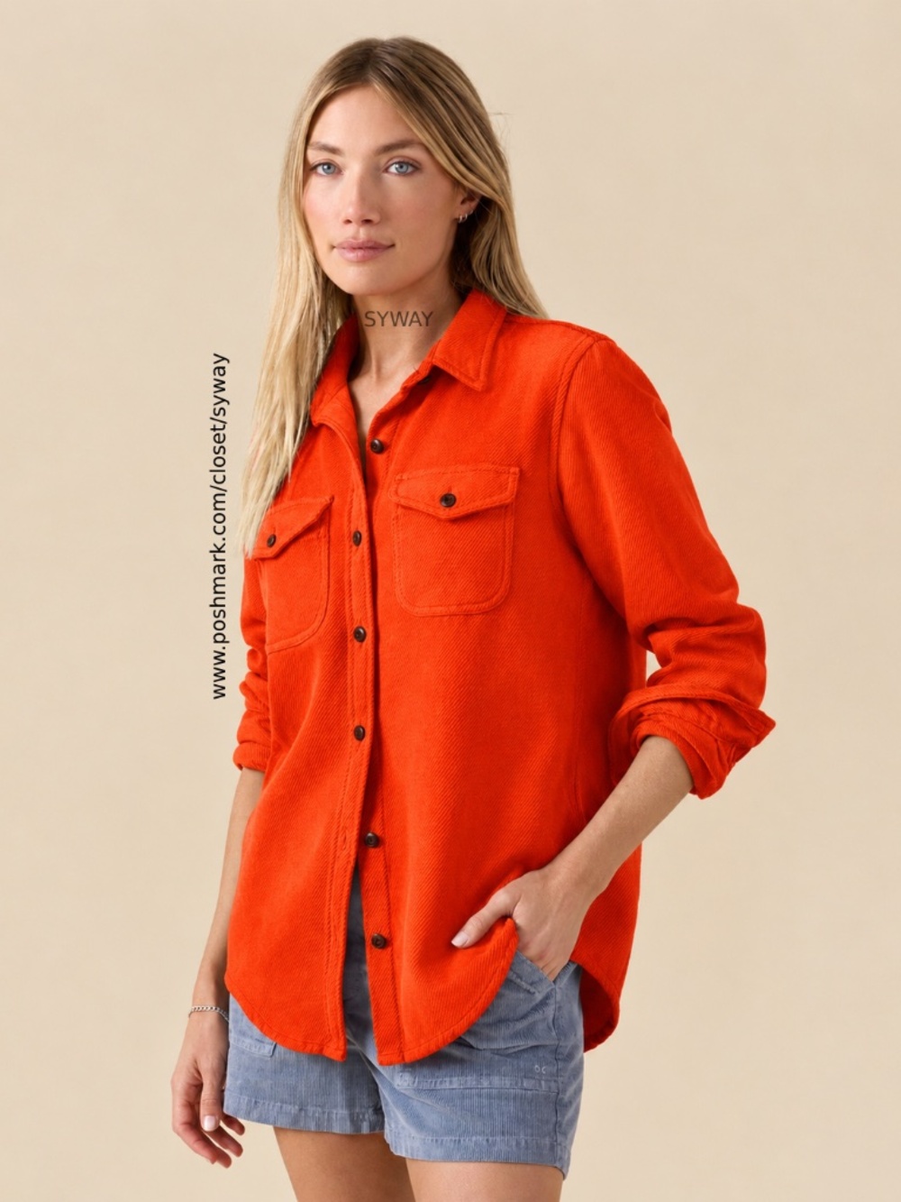 Outerknown Twill Organic Cotton Blanket Long Sleeve Shirt Orange M/L